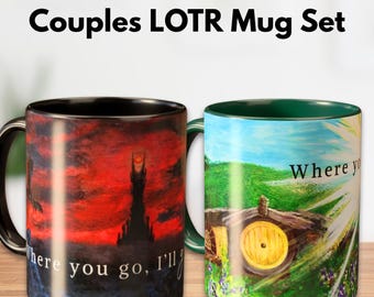 Where You Go I'll Go Where You Stay I'll Stay Mug Set | Lord of the Rings Couples Gift | Christian Marriage Mugs | Mordor & Shire Coffee Cup