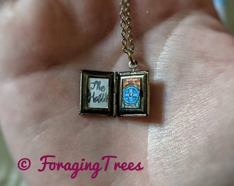 Blue Hobbit Door Necklace, tiny locket painting, LOTR locket, book necklace painting, the Hobbit book locket, Hobbit hole necklace
