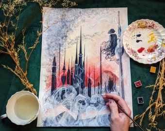 Luthadel Skyline Watercolor Painting Print: Mistborn Poster