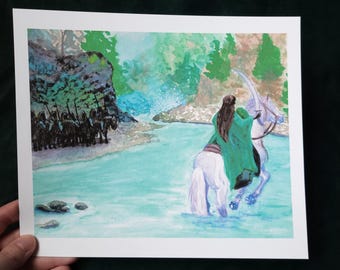 Arwen vs Nazgul River Chase Scene - Lord of the Rings Inspired Art Print
