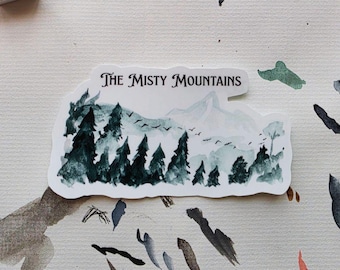 Watercolor Mountain Sticker, Misty Fantasy Landscape Decal, Bookish Gift