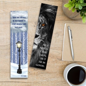 Marcapáginas imprimible inspirado en Narnia de Lantern Waste, 2 x 8 Marcapáginas de Las crónicas de Narnia, No es un león domesticado