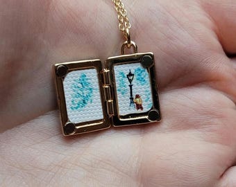 Handpainted Narnia Locket Necklace: Lucy in Lantern Waste Scene
