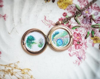 Shire Locket Necklace: Lord of the Rings Art Print Pendant, valentine's gift idea for book lover