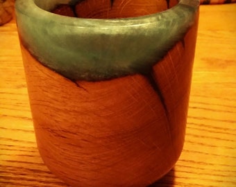 Fallen Tree Burr Oak Cup with Blue Resin and Live Edge