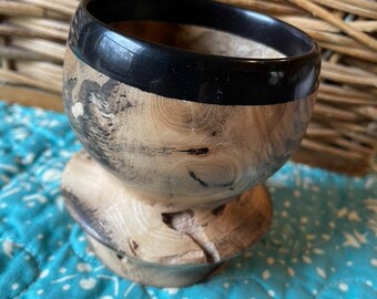 Fallen Tree Small Spalted Hackberry Cup or Vase with Black Resin and Chalk