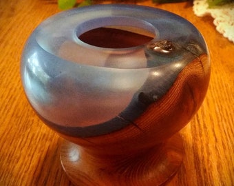 Fallen Tree Ash Hollow Form with Blue Resin Over a Natural Edge