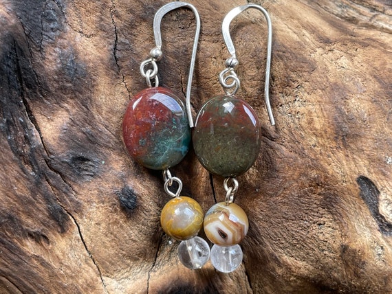 Round Zebra Jasper, Crystal, and Wood Bead Necklace Sterling Silver Round Zebra Jasper, Crystal, and Wood Bead Necklace Sterling Silver