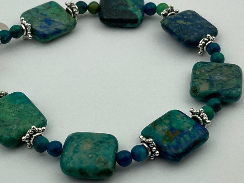 Reminiscent of Chiclets This Gorgeous BlueGreen Chrysocolla and Sterling Silver Bracelet Is Adjustable from 7 34-8 34