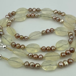 25&quot; Lanyard/Eyeglass Chain;Freshwater Cultured Pearls,Glass Pineapple Quartz, Czech Glass &#39;Pearl&#39; Seed Beads, Silver Plated Eyeglass Holders
