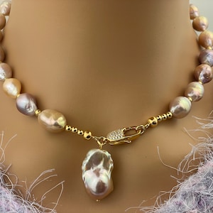 Wow!Gorgeous Natural Metallic Color Kasumi-Like A+ Baroque Pearls, Natural Freshwater Baroque Fireball Pearl, GLP Beads, GF/CZ Lobster Clasp