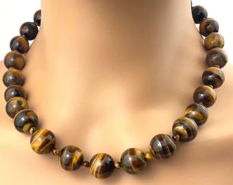 Natural Tiger's Eye Chatoyant Gemstone Necklace Earring Set, GLP Handmade Jewelry