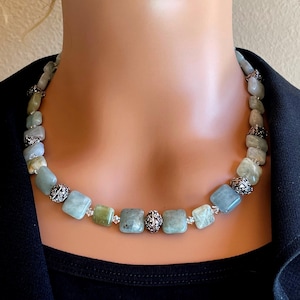 Aquamarine Necklace, Swarovski Crystal, Sterling Silver Beads & Grapevine Clasp; Wine Lover's Gift
