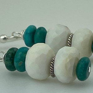 Gorgeous .925 Sterling Silver, Natural White Common Opal, Genuine Turquoise Pierced Earrings; Incredible Value! Perfect Holiday Gift Idea!
