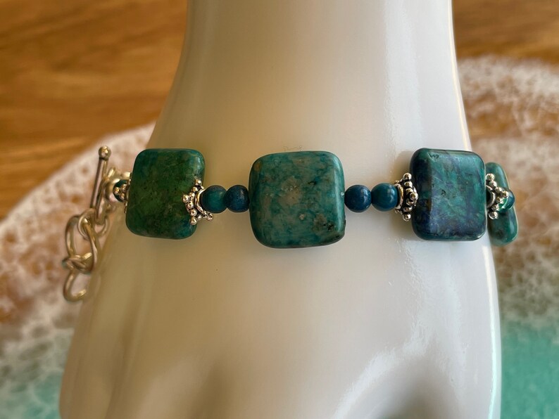 Reminiscent of Chiclets This Gorgeous BlueGreen Chrysocolla and Sterling Silver Bracelet Is Adjustable from 7 34-8 34