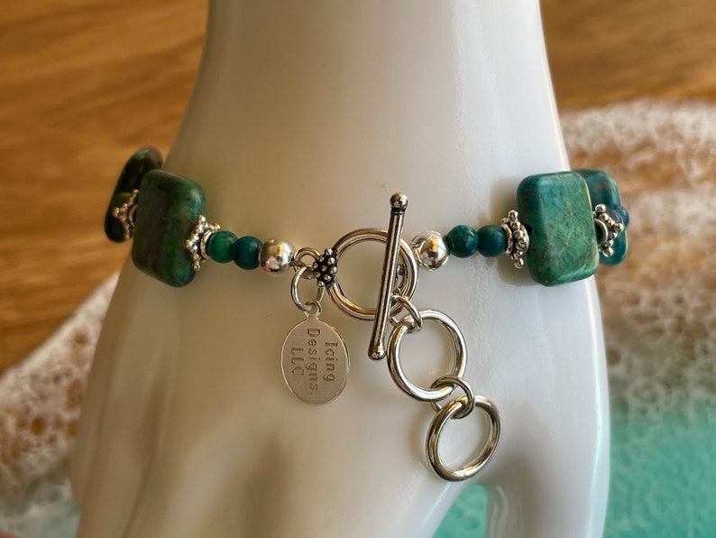 Reminiscent of Chiclets This Gorgeous BlueGreen Chrysocolla and Sterling Silver Bracelet Is Adjustable from 7 34-8 34