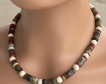 Red Creek Picasso Jasper, Fossil Jasper, Hill Tribes Silver Necklace; OOAK Fall Autumn Designs