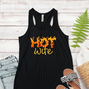 Hot Wife Flame Graphic Tank Top - Polyester Viscose Blend