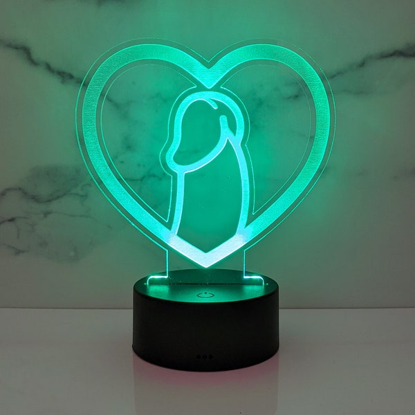 Penis Heart LED Light, Love Dick Lamp, Night Light, Adult Decor, Adult Lighting, Adult Lamp