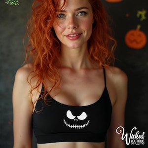 Spooky Jack-O&#39;-Lantern Bralette: Halloween Goth Crop Top