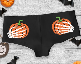 Halloween Cheeky Panties, Squeeze My Pumpkins, Skeleton Hands, Naughty Halloween Underwear