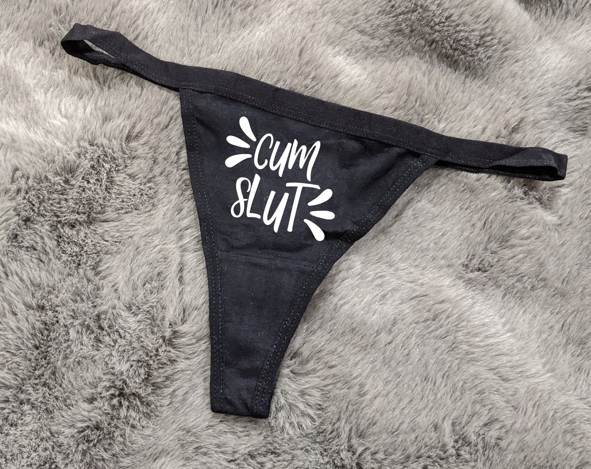 Cum Slut Black Thong Naughty Panties Sexy Underwear Lingerie.