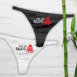 Thank You Enjoy Thong Panties, Funny Chinese Takeout Panties, Funny Underwear, Naughty Panties, Thank You Thong