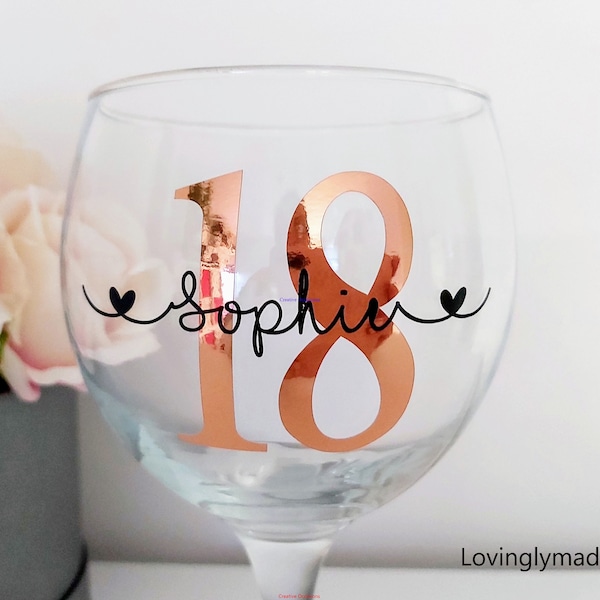 Personalised 18th Birthday gift girl, Birthday Glass, Gift for her, Personalised Gin Glass,  18th, 21st, 30th, 40th Birthday Gift