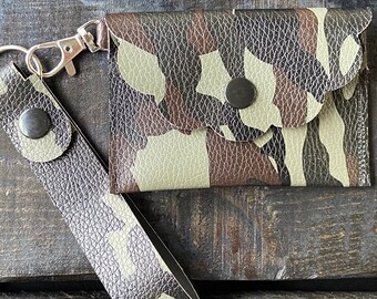 Camouflage Faux Leather Wristlet