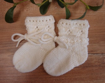 Söckchen, Babysocken, Babyschuhe, handgestrickt, gestrickt, Baby-Merino, FL ca. 9,0 - 10,0 cm