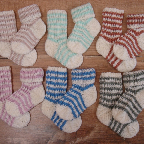 Baby socks, striped socks, hand-knitted socks, knitted, FL approx. 8.5 - 9.0 cm, 100% baby merino