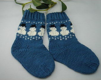 Baby Söckchen "Schneemann", Socken handgestrickt, gestrickt, FL ca. 11,0 - 11,5 cm, 100% Baby-Merino