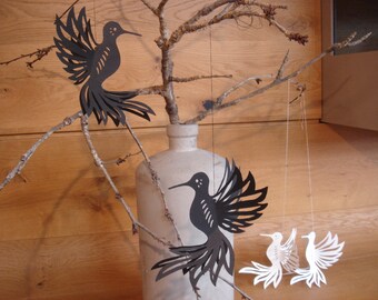 Papiervogel, Vögel, "Kolibri", 2-er Set, 3D, 14x12 cm, handgefertigt