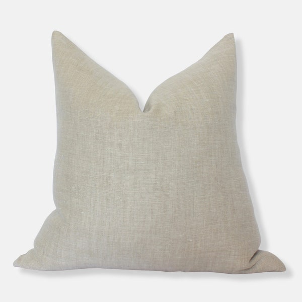 Beige Linen Pillow Cover 18x18, Oatmeal Pillow Covers 22x22, Solid Beige Throw Pillow Cover 20x20, Neutral Cushion Cover, Cream Throw Pillow