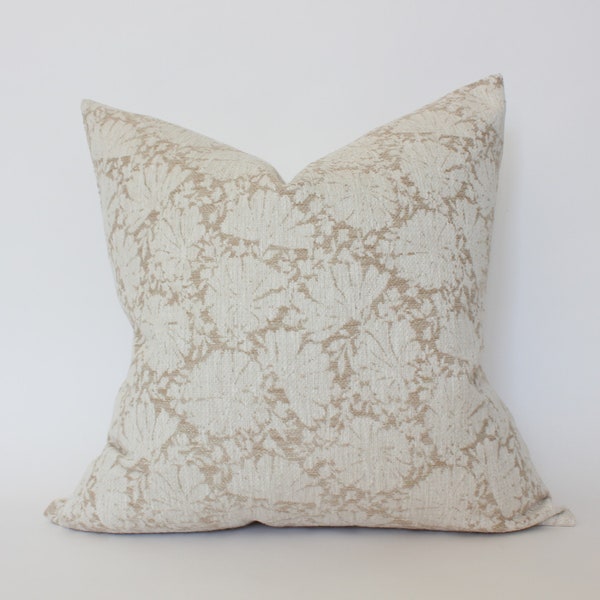 Ivory Floral Pillow,  Light Neutral Floral Pillow Covers,  Taupe Throw Pillow,  Beige and White Floral Cushion || Evielle