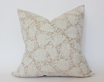 Ivory Floral Pillow,  Light Neutral Floral Pillow Covers,  Taupe Throw Pillow,  Beige and White Floral Cushion || Evielle