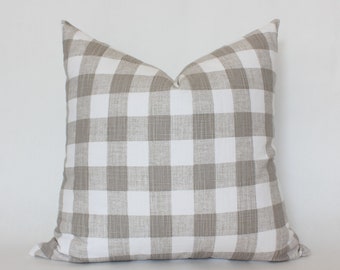 Tan Plaid Pillow Cover, Neutral Farmhouse Pillow, Cream and Tan Check Pillow, Throw Pillow for Couch, Beige and White Cushion