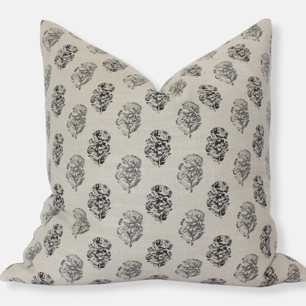 Coussin floral crème 20 x 20, oreillers de créateurs modernes, coussin floral anthracite, housse de coussin imprimé bloc, coussin gris crème 18 x 18