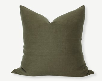Olive Pillow Cover 18x18, Olive Green Pillow, Dark Green Pillow Cover, Dark Olive Throw Pillow, Solid Green Sofa Pillow, Moss Green Cushion