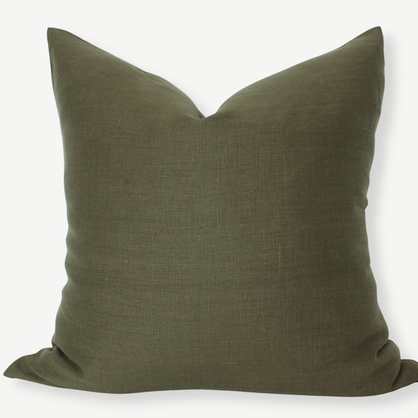 Olive Pillow Cover 18x18, Olive Green Pillow, Dark Green Pillow Cover, Dark Olive Throw Pillow, Solid Green Sofa Pillow, Moss Green Cushion