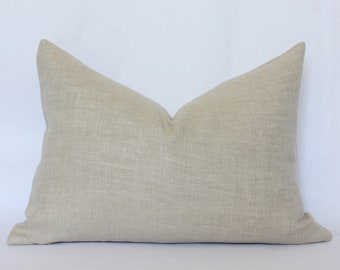 Beige Lumbar Pillow 14x20, Neutral Lumbar Pillow Cover 12x20, Oatmeal Linen Throw Pillow, Neutral Cushion Cover, Light Beige Lumbar