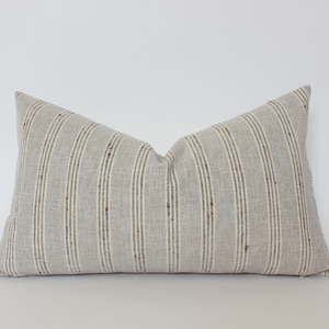 Lumbar Pillow in Neutral, Light Gray Lumbar Pillow Cover, Taupe Stripe Pillow 12x20, Lumbar Pillow for Bed, Neutral Lumbar Pillow || Landyn