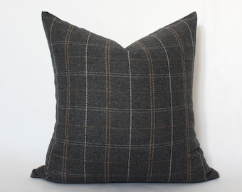 Plaid Throw Pillow, Moody Pillow Covers,  Dark Gray Pillow 20x20, Minimalist Pillow Cover, Black and Brown Pillow Cover, Windowpane Pillow