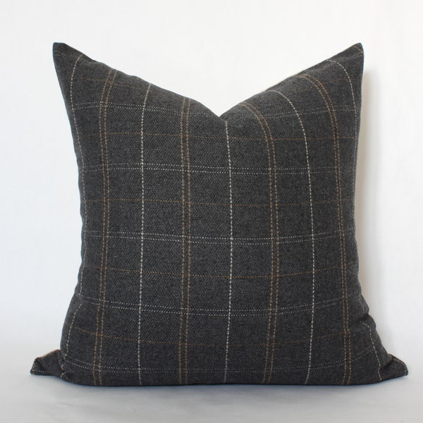 Plaid Throw Pillow, Moody Pillow Covers,  Dark Gray Pillow 20x20, Minimalist Pillow Cover, Black and Brown Pillow Cover, Windowpane Pillow