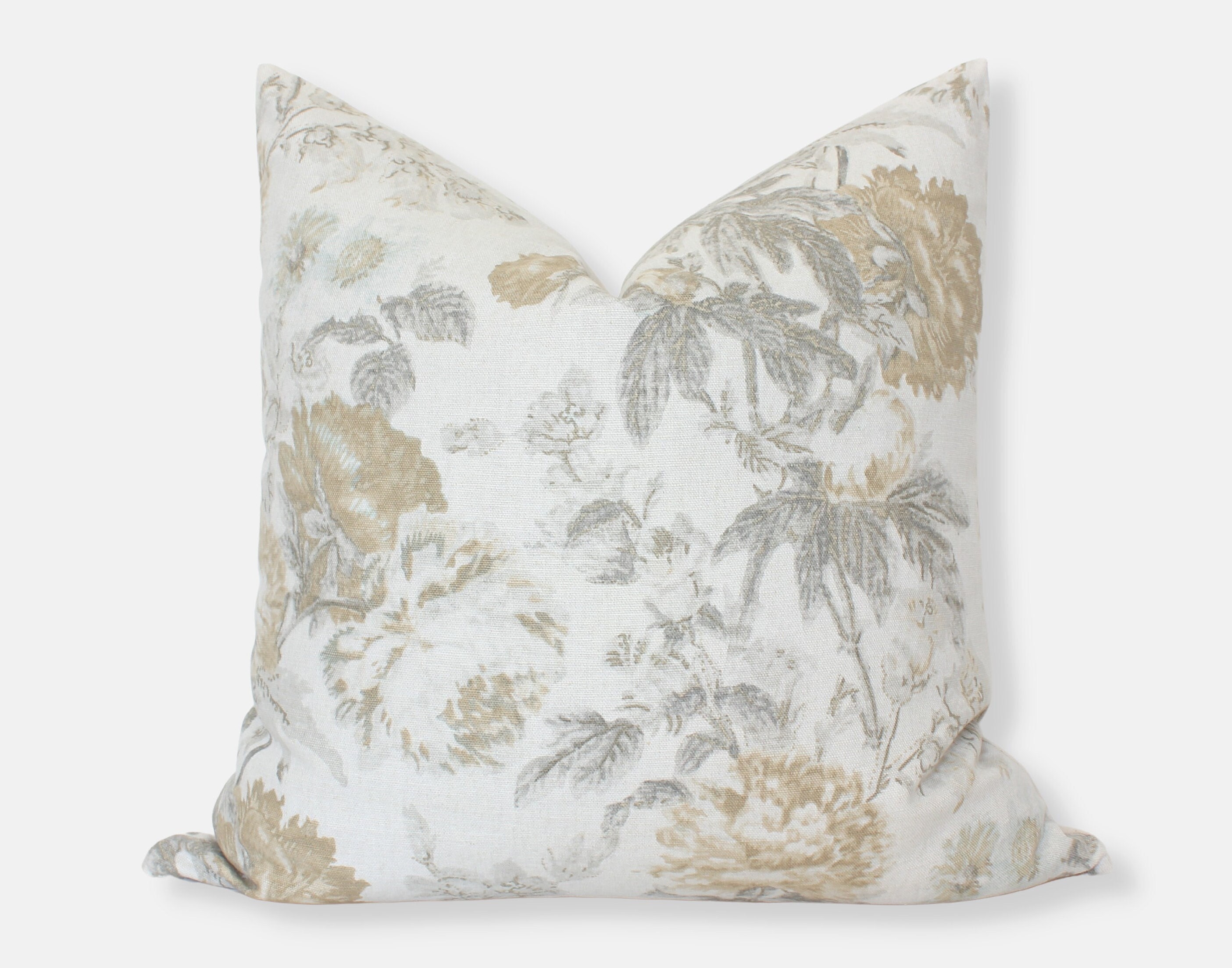 Cream Floral Pillow 20x20, Modern Designer Pillows, Charcoal