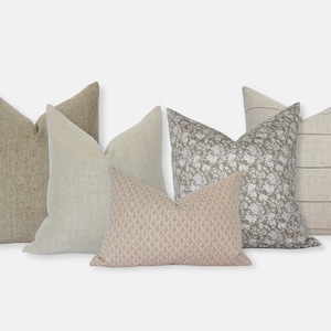 Sofa Pillow Combo, Throw Pillow Covers Set, Couch Pillow Covers 20x20, Olive Throw Pillows, Blush Olive Cream Pillow Covers, Sofa Pillow Set