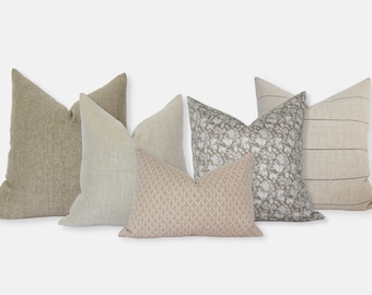 Set di cuscini per divano, set di fodere per cuscini decorativi, fodere per cuscini per divano 20x20, cuscini decorativi color oliva, fodere per cuscini color crema e oliva cipria, set di cuscini per divano