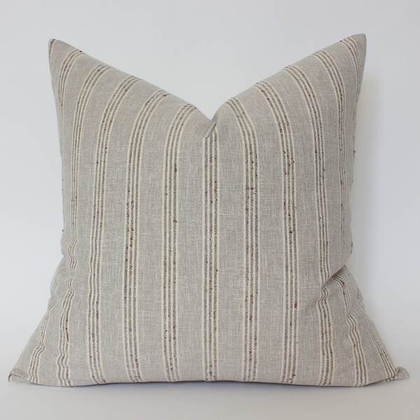 Neutral Pillow Cover,  Beige Striped Pillow,  Greige Cream Brown Throw Pillow,  Tan Neutral Striped Pillow || Landyn Stripe