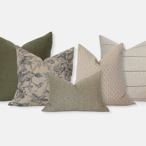 Sofa Pillow Covers, Olive Pillow Set, Pillow Combinations Sofa, Blush Olive Pillows, Throw Pillows for Couch Green, Cream Pillow || Clara