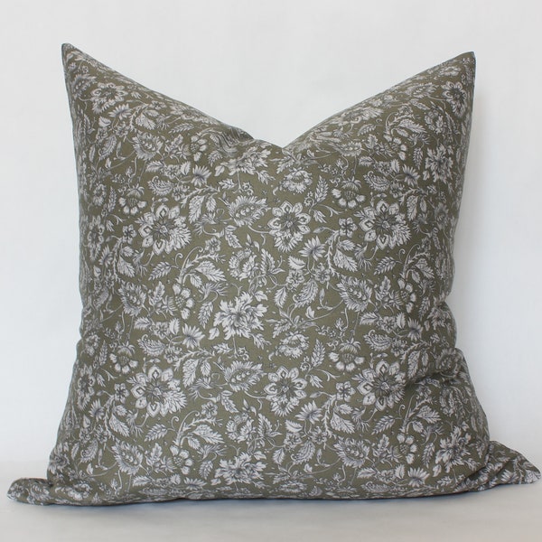 Olive Floral Pillow, Dark Green Floral Pillow Cover, Olive Throw Pillow Covers, Decorative Pillows Couch, Khaki Throw Pillow || Olive Floral